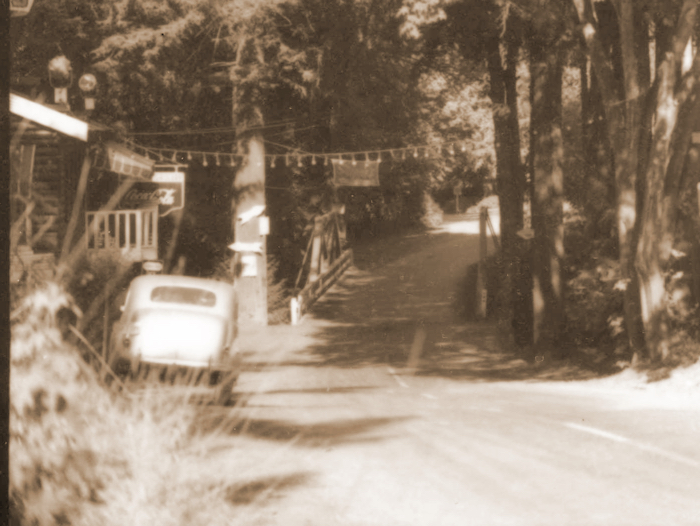 1950 CU Looking_across_existing_Hobson_Creek_Bridge_toward_Hacienda_Bridge_and_Santa_Rosa__road_to_left_to_be_used_for_detour